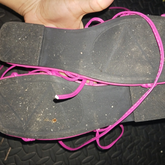 Women Fuschia Pink Lace Up Flat Sandals - Picture 9 of 10